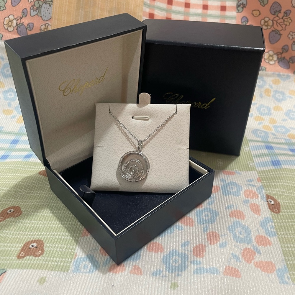 Chopard Silver White Gold Spiral Diamond Pendant Necklace in Box